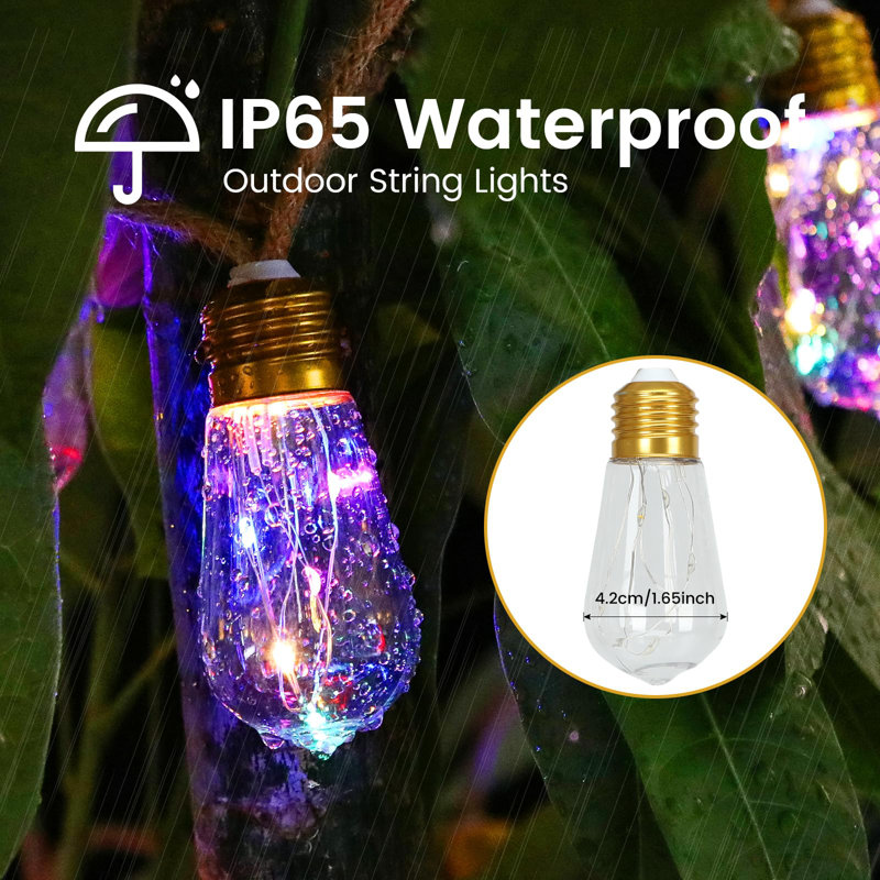 Solar Outdoor String Lights 24FT Vintage Rope Hemp Solar Lights With 20 Shatterproof Bulbs,8 Modes Solar Powered String Lights With Memory Function, Waterproof For Garden,Camping,Café