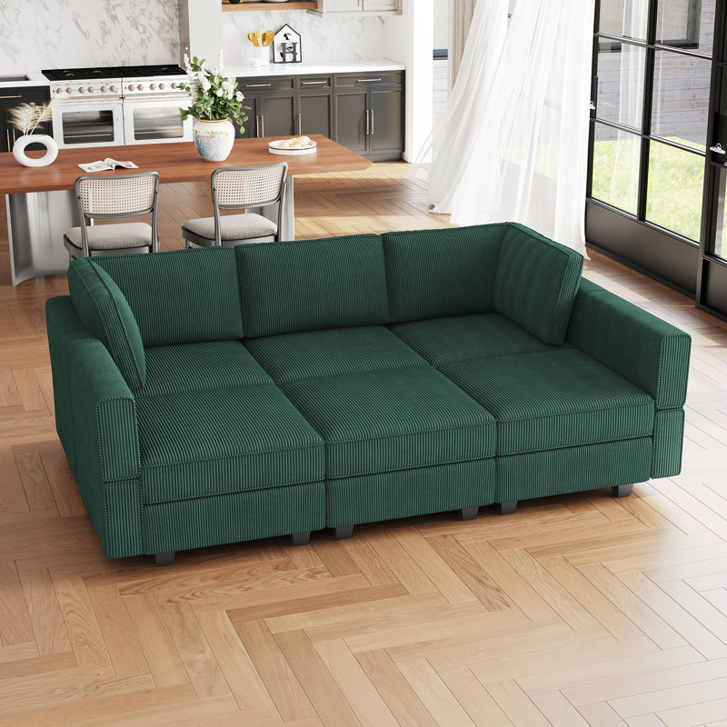 Canapé-lit modulaire Corduroy, Velours côtelé vert