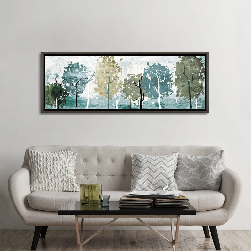 «Abstract Forest» par On Rei - reproduction d'art sur toile panoramique, H 24 po x l 72 po x P 1,5 po, Toile avec cadre gris