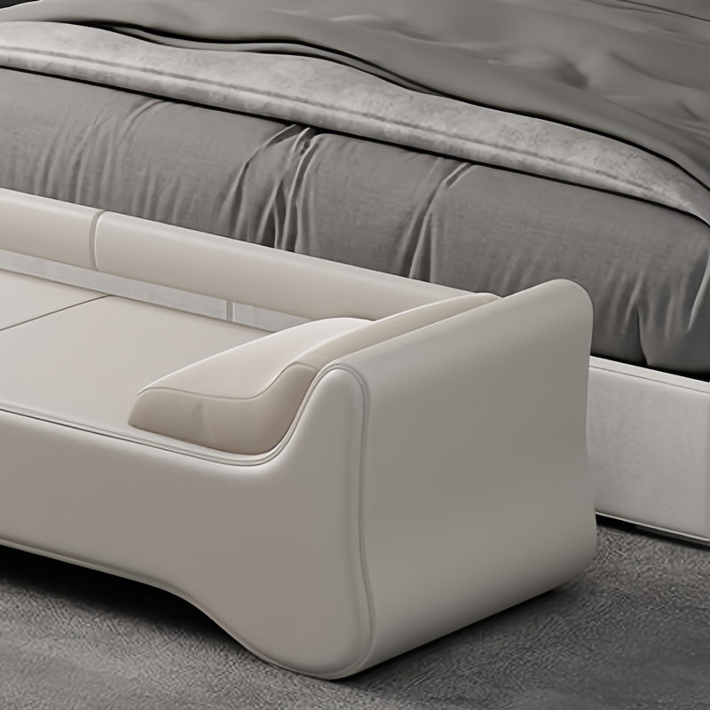 Banc rembourré en cuir Stochmal Match, Blanc cassé, H 21,25 po x l 70,86 po x P 19,68 po