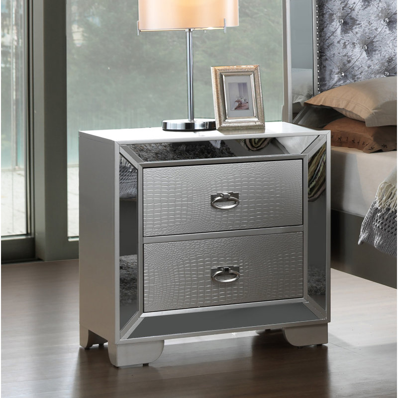 Philip Nightstand, Silver/Champagne