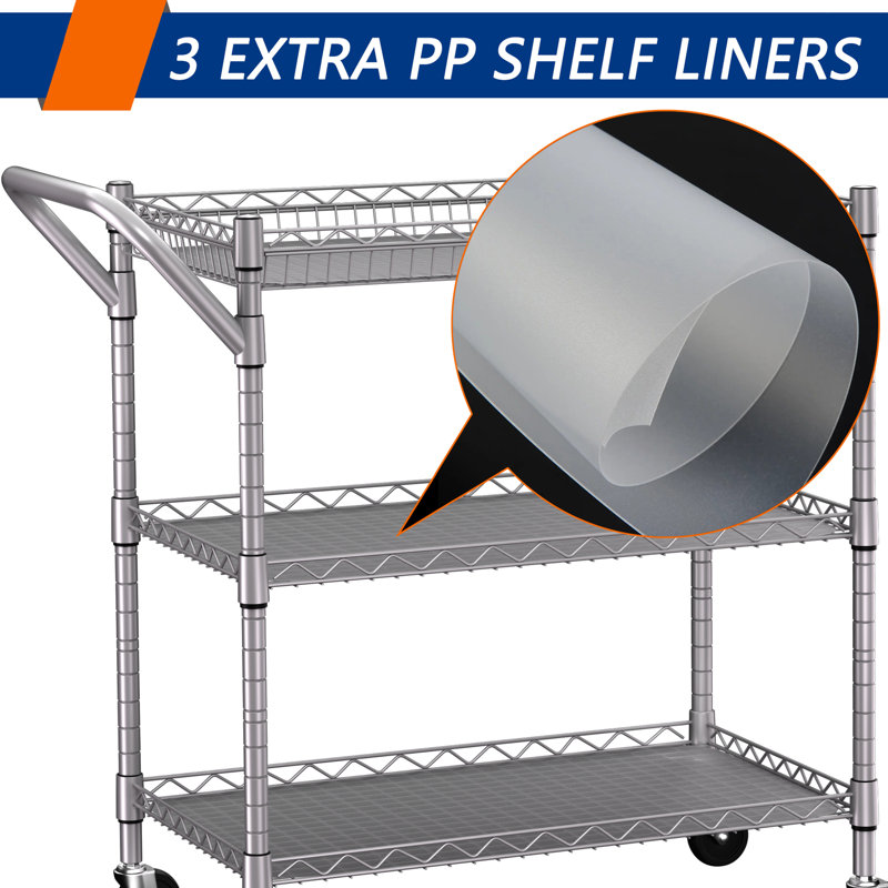 3 Tier Heavy Duty Rolling Utility Cart, 18" D x 30" W x 36.6" H Rolling Carts with Wheels