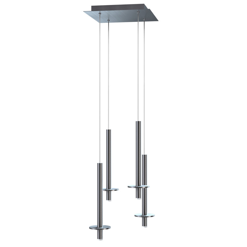 Luminaire suspendu cylindrique à DEL 4 lumières Zakaryan, Nickel