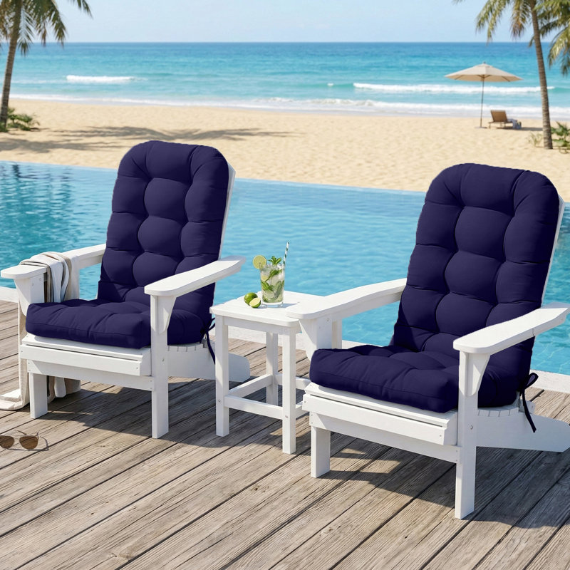 2 Piece 4.7" Thick High Back Chair Cushion Indoor and Outdoor Seat / Back Cushions with Straps, Adjustable Back Buckle