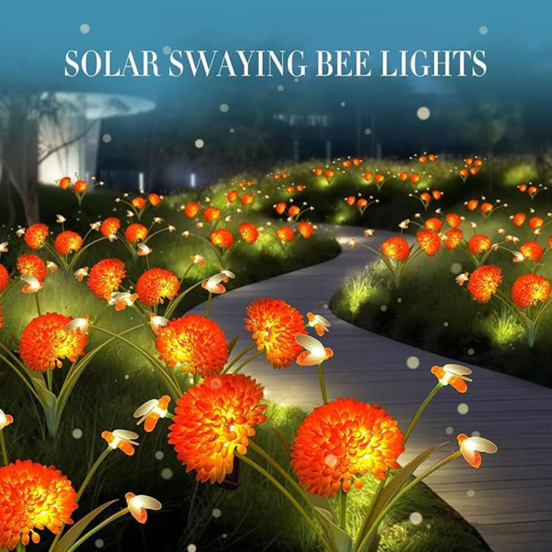 Solar Powered Swaying Bee Lights with Orange Flowers