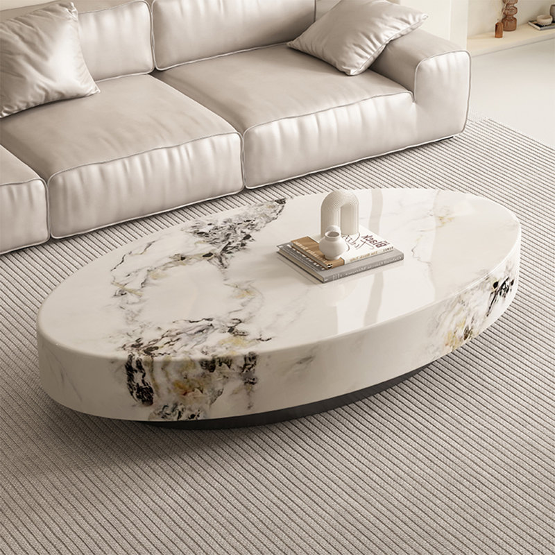 Oval marble coffee table living room, 13.8" H x 51.2" L x 27.6" W