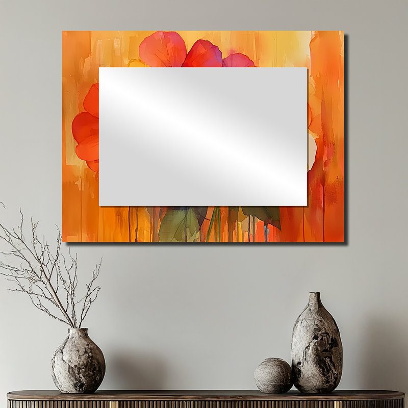 Burning Geraniums In Fiery Shades Expression II - Traditional Decorative Mirror Wall Art, 24" x 32"