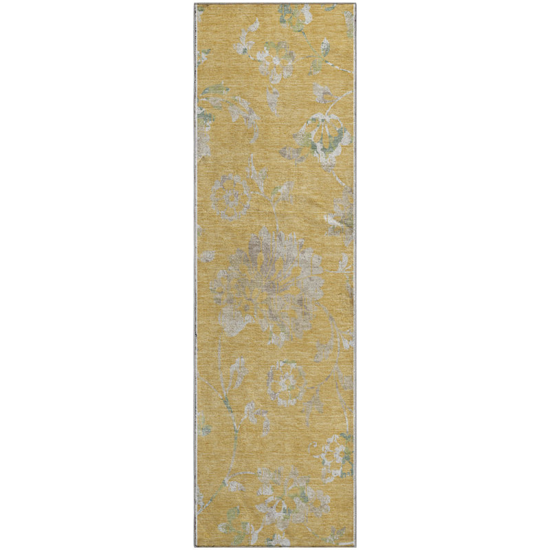 Premium Machine Washable Prisco Gold Rug, Runner 2'3" x 7'6"