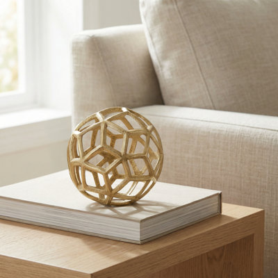 Aurelia Lattice Orb 6" Gold Aluminum Sculpture
