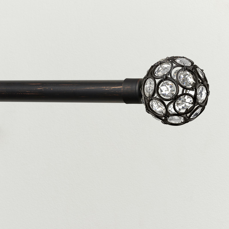Oil Rubbed Bronze Curtain Rod with Crystal Finials, Adjustable 36"-72"