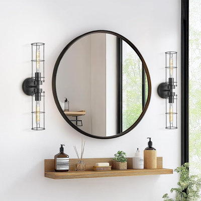 Modern Industrial Vanity Light Fixture With Metal Shade, 2-Light Wall Sconce For Bathroom, Hallway, And Farmhouse Decor