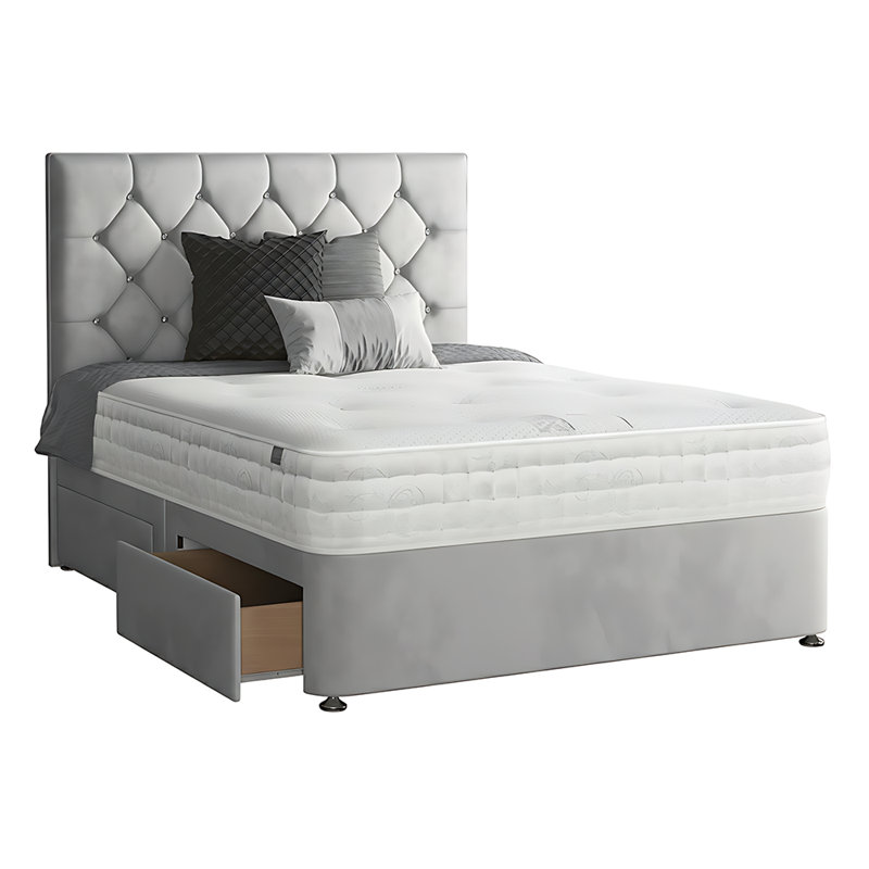 Eberhardt Upholstered Divan Bed, Single (3'), Light Grey, 2 Left Drawers