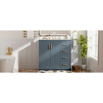 36" Bathroom Vanity with Ceramic Sink, Solid Wood Frame, 3 Drawers & Soft-Closing Doors for Ample Storage
