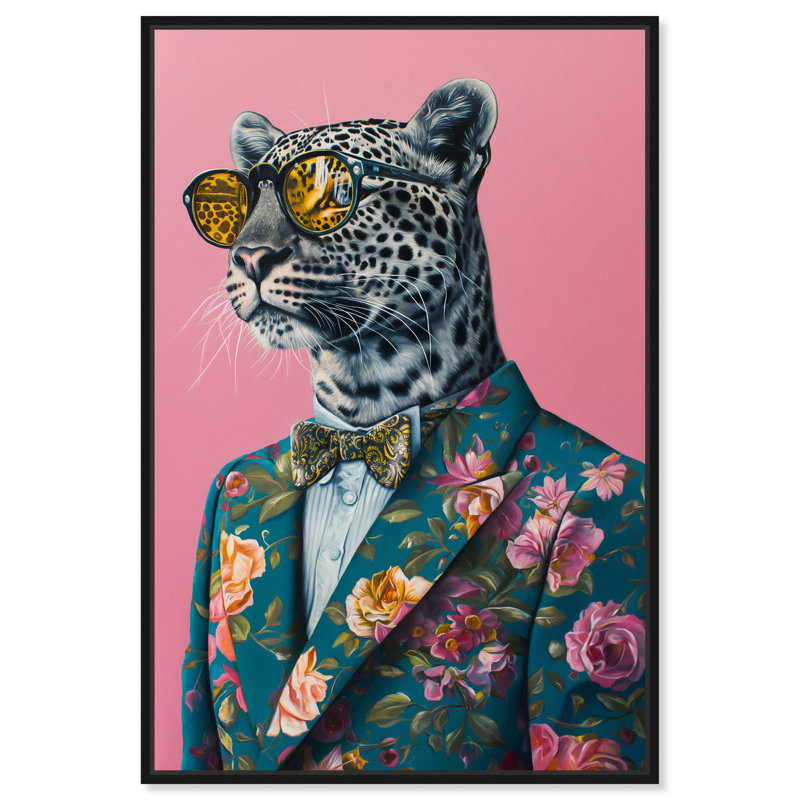 Art mural rose raffiné Roar II, Cadre noir, H 16 po x l 11 po