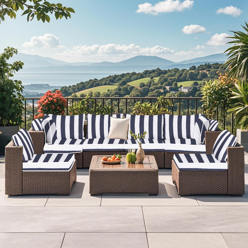 14 Piece Outdoor Sectional Cushions, 4"water-resistant Outdoor Sofa Cushions Replacement, Navy Blue/White Striped