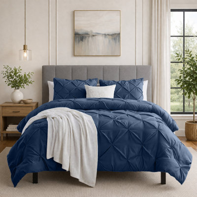 Pintuck Duvet Cover Set with Pillowcases – Soft Microfiber, Textured Quilt Cover, All-Season Comfort