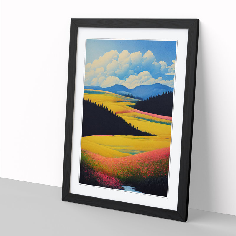 Watercolour Spring Landscape - Framed Print, 34cm H x 25cm W x 2cm D, Walnut