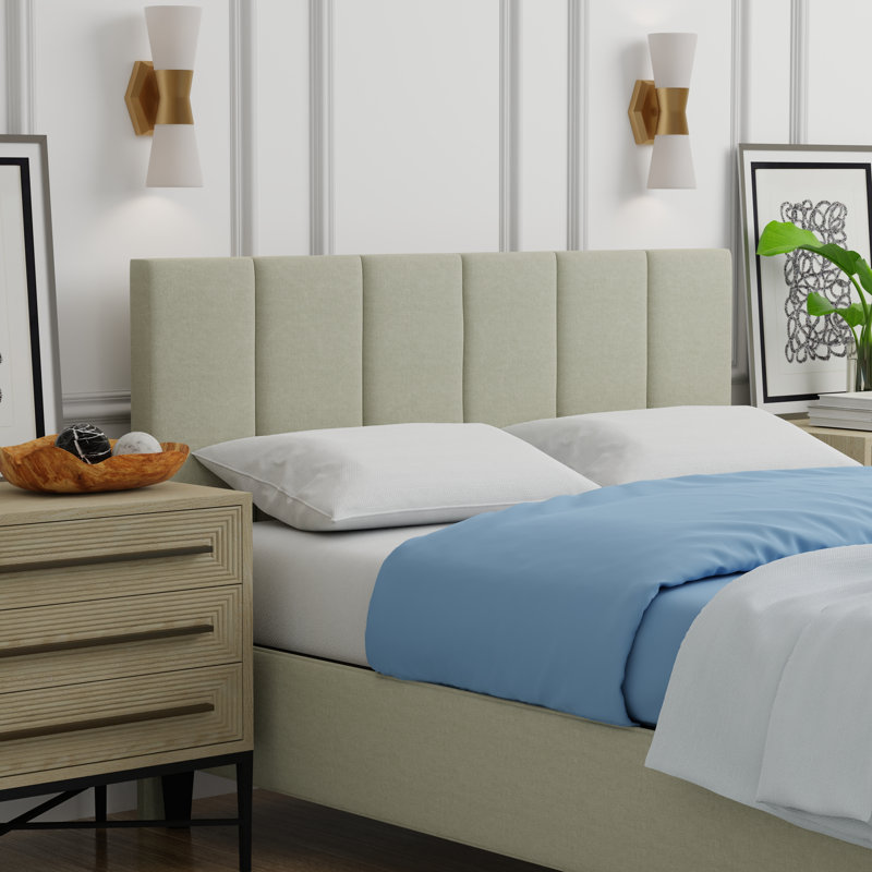 Askar Upholstered Panel Headboard, Beige, Full / Double