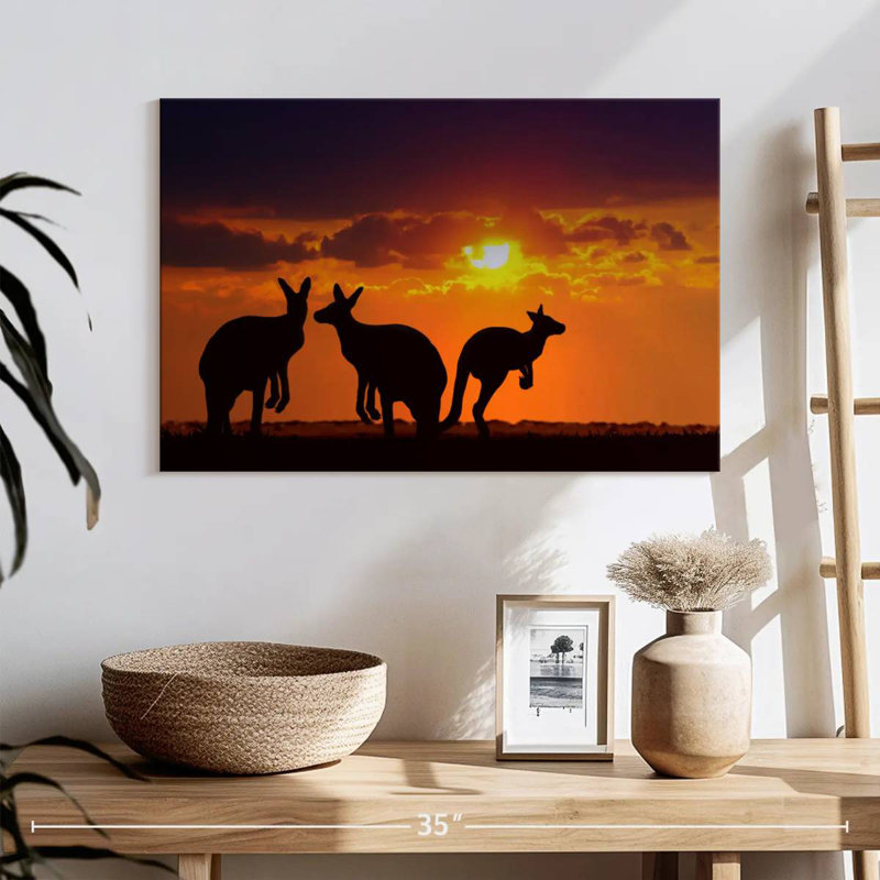 Safari kangourous au coucher du soleil, H 16 po x l 24 po