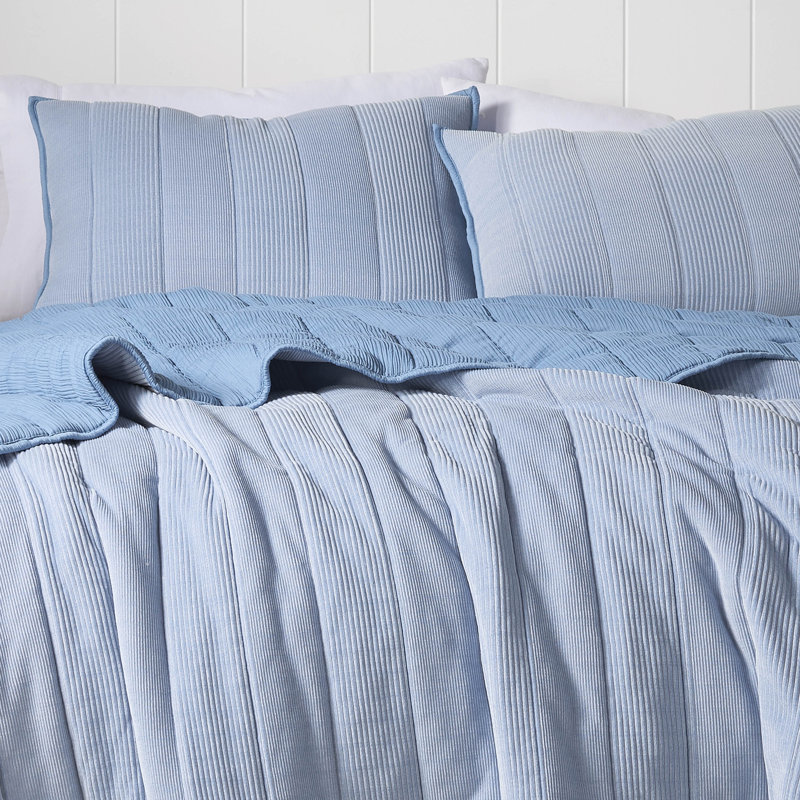 Martex Expression Teton Quilt Set, Queen Quilt + 2 Euro Shams, Blue