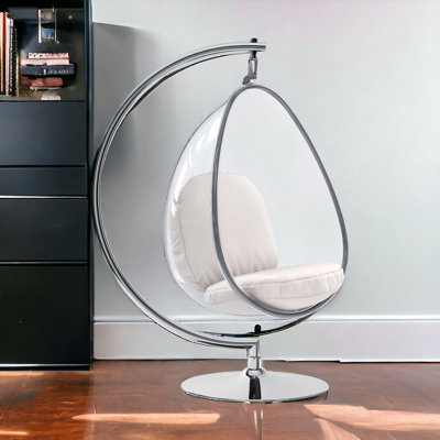Fauteuil ballon en similicuir 28 po blanc et argent