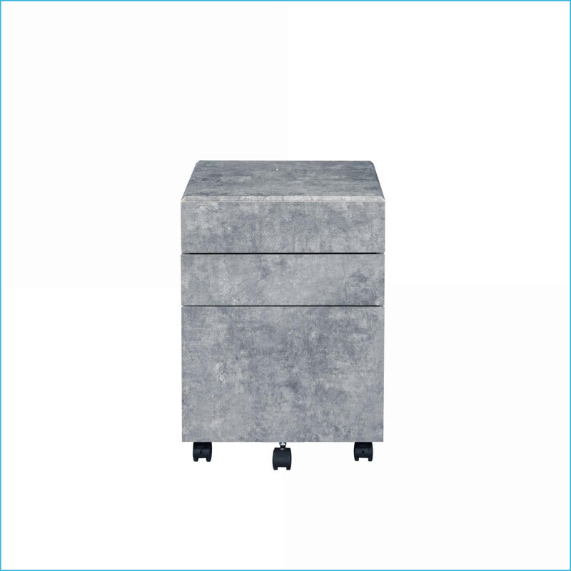File Cabinets | Modern Slate Gray Faux Concrete 3-Drawer with Casters, Matte Silver Finish | Slate Gray | Metal,Synthetic Wood