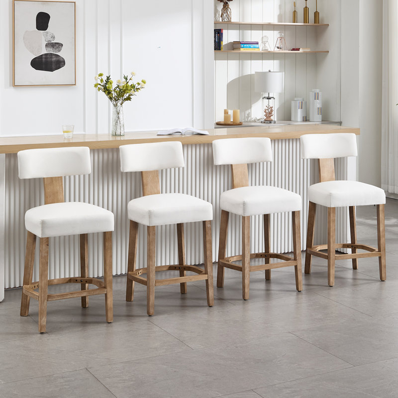 Tabourets de comptoir rembourrés 27,7 po avec dossier courbé et structure en bois massif, Crème