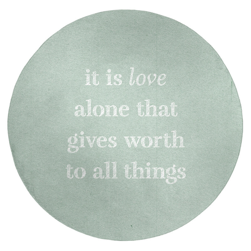 Tapis en poly-chenille à citation manuscrite love, Rond 5 pi
