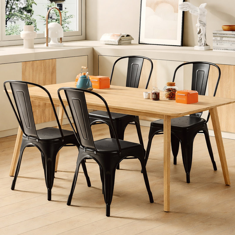 Metal Dining Chairs, Stackable Industrial Restaurant Chairs with Backrest, Rust-Resistant Indoor Outdoor Kitchen Chairs