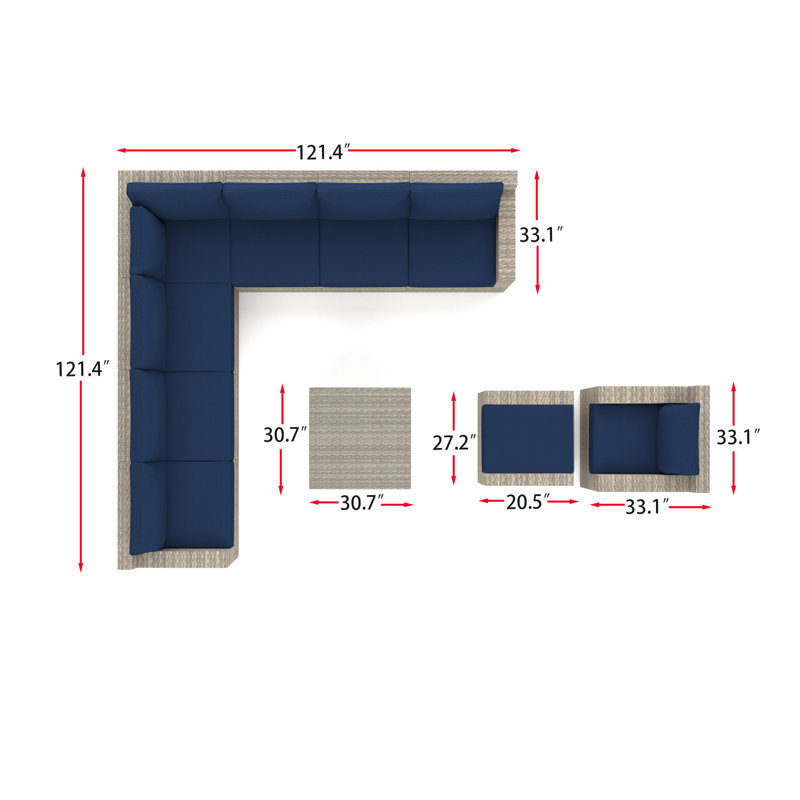 8-Person Patio Conversation Set with Cushions, Navy