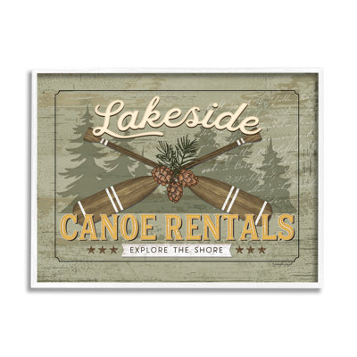 «Lakeside Canoeries Vintage Rustic» par Jennifer Pugh - cadre flottant, impression sur bois