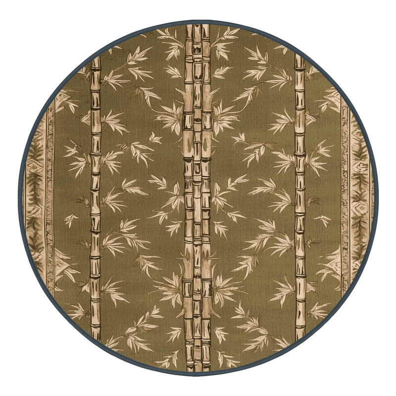 Tapis art déco brun lavable à la machine, Rond 4 pi