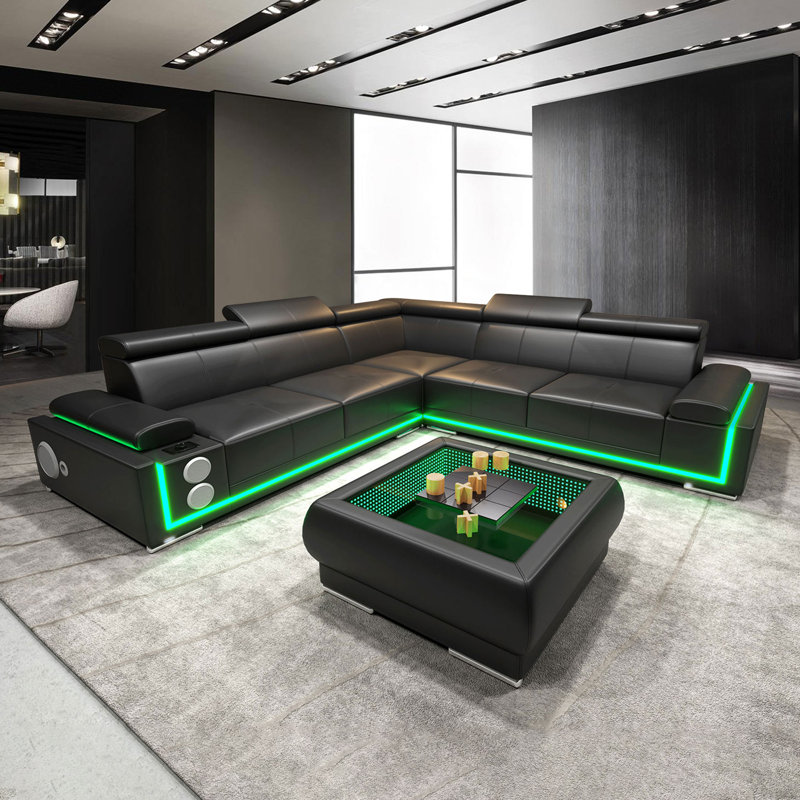 Gazmor Upholstered L-Shaped Sectional Symmetrical, Black