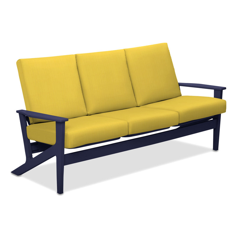 Chrisa 74.5'' Wide Patio Sofa with Cushions, Black, Yellow