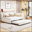 Lit de jour rembourré avec lit gigogne, dossier en lin confortable et support robuste pour les petits espaces-803385339
