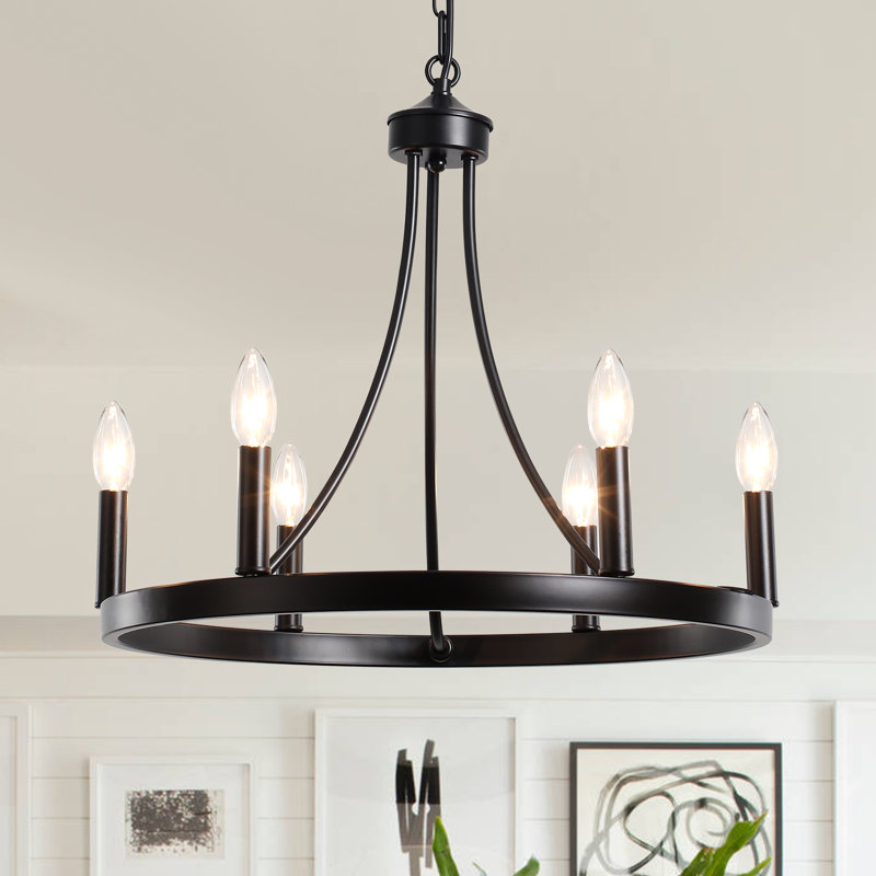Semiko 6 - Light Dimmable Wagon Wheel Chandelier, Black