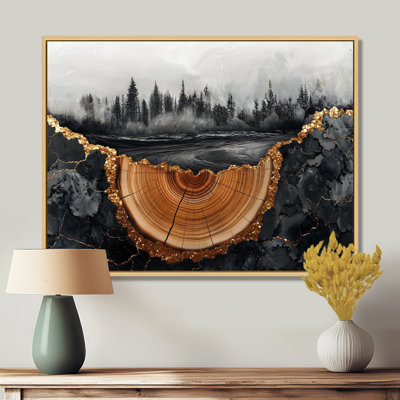 Onyx cristal foncé lac dans la forêt de pins I - lac, art mural