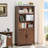70in Tall Bookshelf 5 Tier Bookcase with Barn Doors and Adjustable Shelves, Farmhouse Book Shelf-2143735528