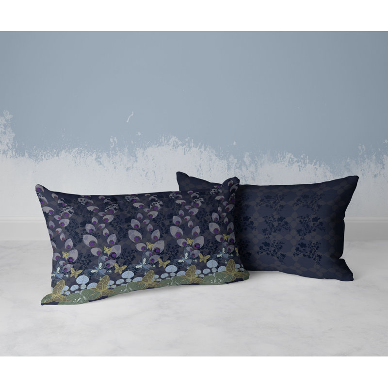 Papillon Paradise  Rectangular Throw Pillow, Blue/Beige