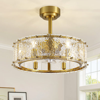 Kadarra 20'' Drum Crystal Chandelier Ceiling Fan with Light Kit and Remote Control