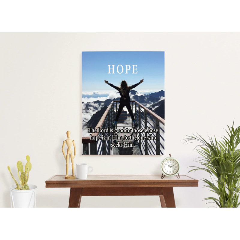 «Hope», art textuel sur toile tendue, H 24 po x l 18 po x P 1,25 po
