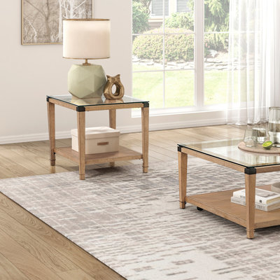 Table d'appoint moderne au design brun avec table de bout en verre trempé transparent