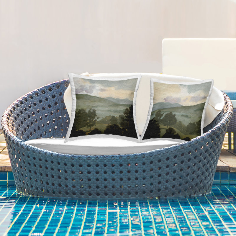Ensemble de 2 coussins d'extérieur à imprimé champêtre Rustic Landscape par Victoria Barnes