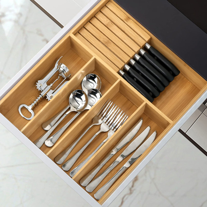 Bamboo Silverware Drawer Organizer, 5 Slots, Naturel