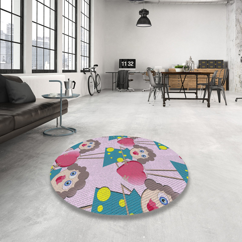 Tapis mauve/rouge/vert à motifs, Rond 4 pi