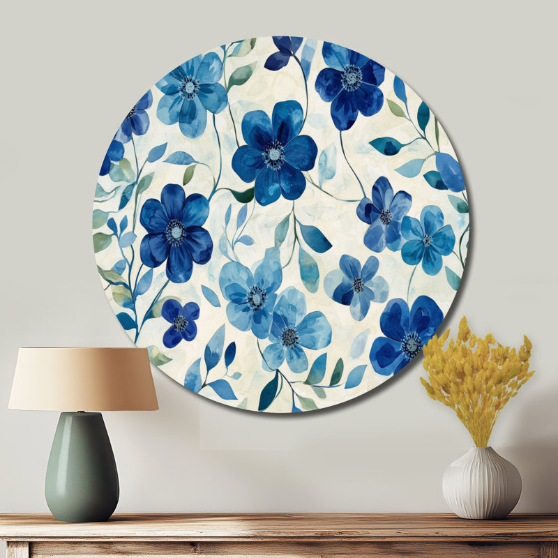 Décoration murale ronde bleue en métal «Blue Wildflowers Meadow», L 16 po x H 16 po