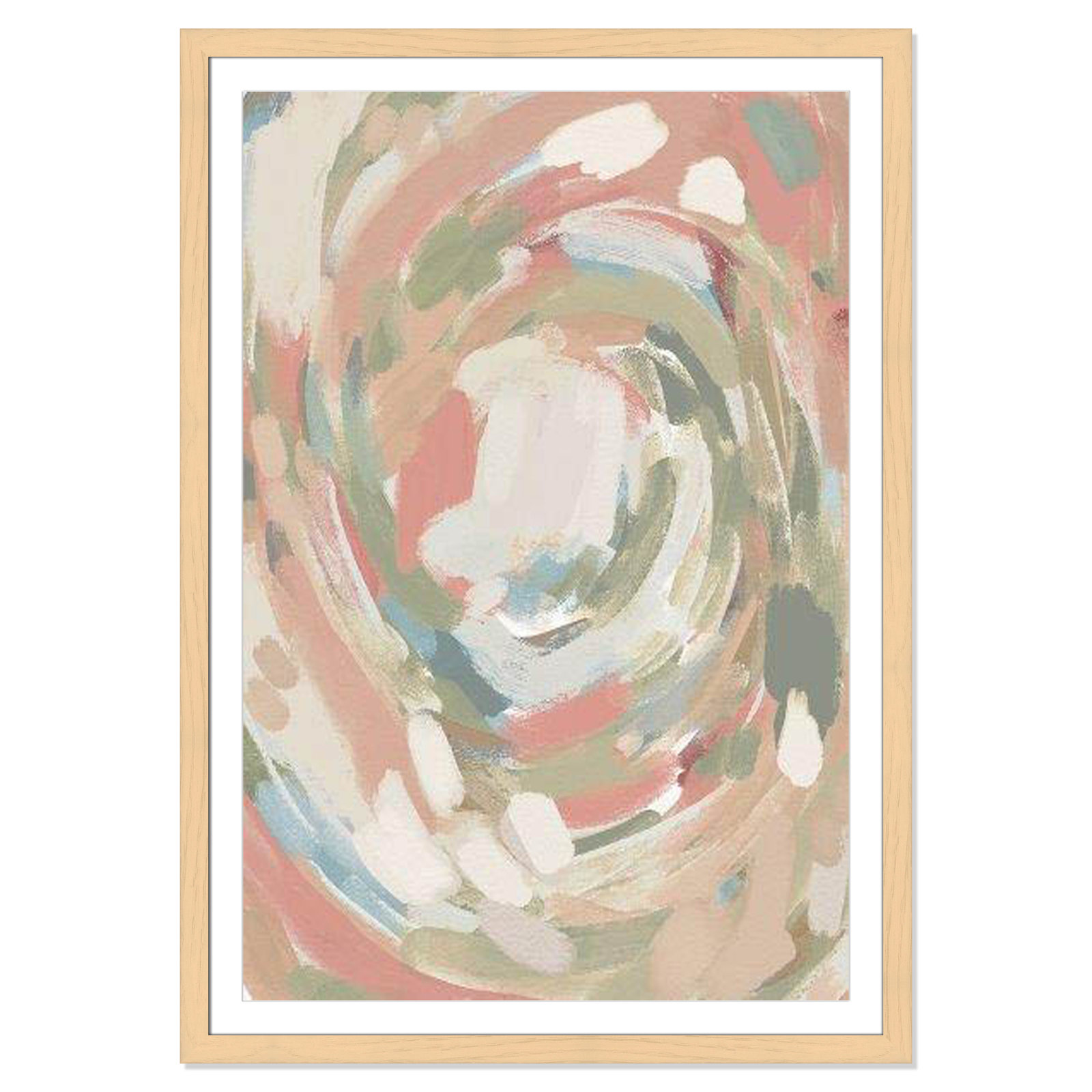 Carmelo Abstract Energy Spring Colors Framed On Paper by Leah Straatsma Print, Natural Cube Frame Matted