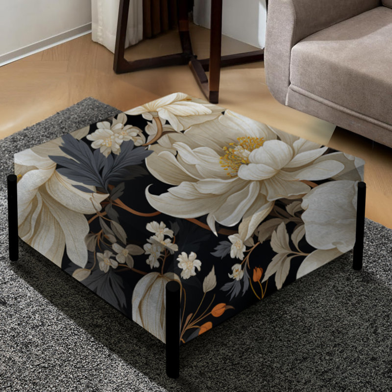Grand repose-pieds carré blanc White Peony Paradise II
