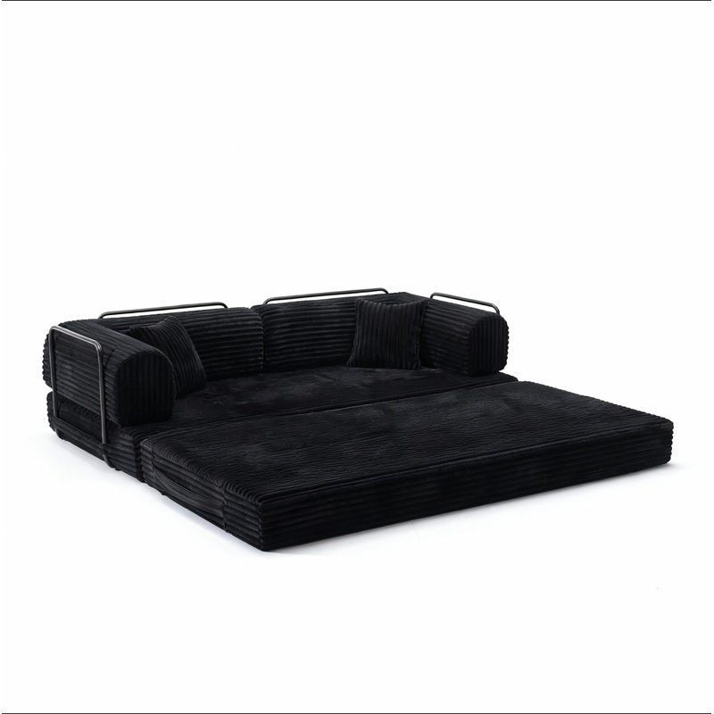 Canapé à compression, canapé-lit convertible au sol avec accoudoirs avec dossier coussiné, canapé-lit à futon confortable, canapé modulaire sans accoudoirs, tissu en velours côtelé, pour le salon, la chambre à coucher