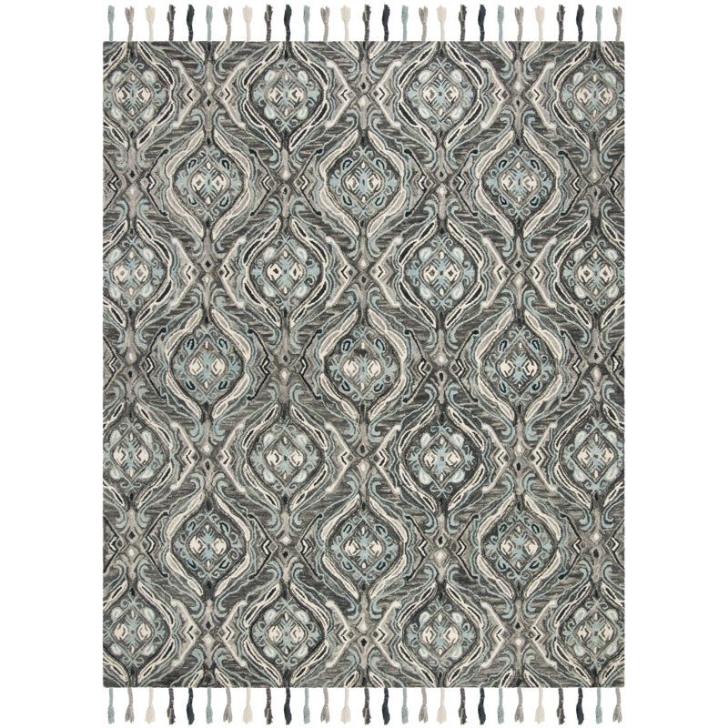 Guzi Hand Hooked Wool Geometric Rug, Rectangle 8' x 10'